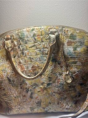 Brahmin Large Duxbury Satchel Poppy Seed Melbourne Croc Embossed Leather GUC